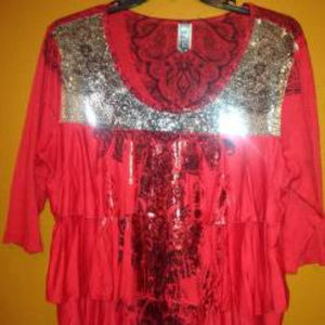 Red, Black Paisley Silver sequin Tiered Top